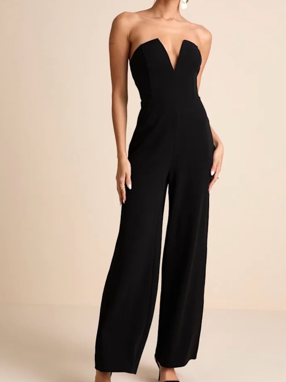 Cris Black Plunge Strapless Straight Leg Jumpsuit - BNWOT